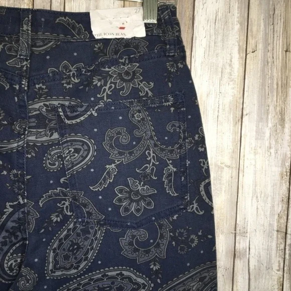 NWT WeWoreWhat Icon Paisley Straight Leg Jeans Night Sky Blue Size 27 - Picture 6 of 7